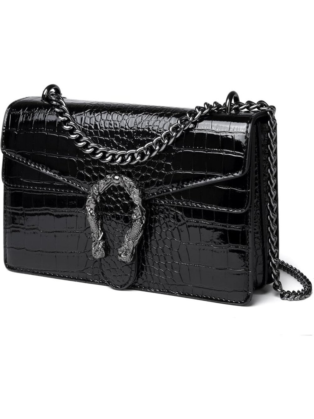 Women's Bright Black Crossbody Bags Clutch Purses Snake Printed Shoulder Bags